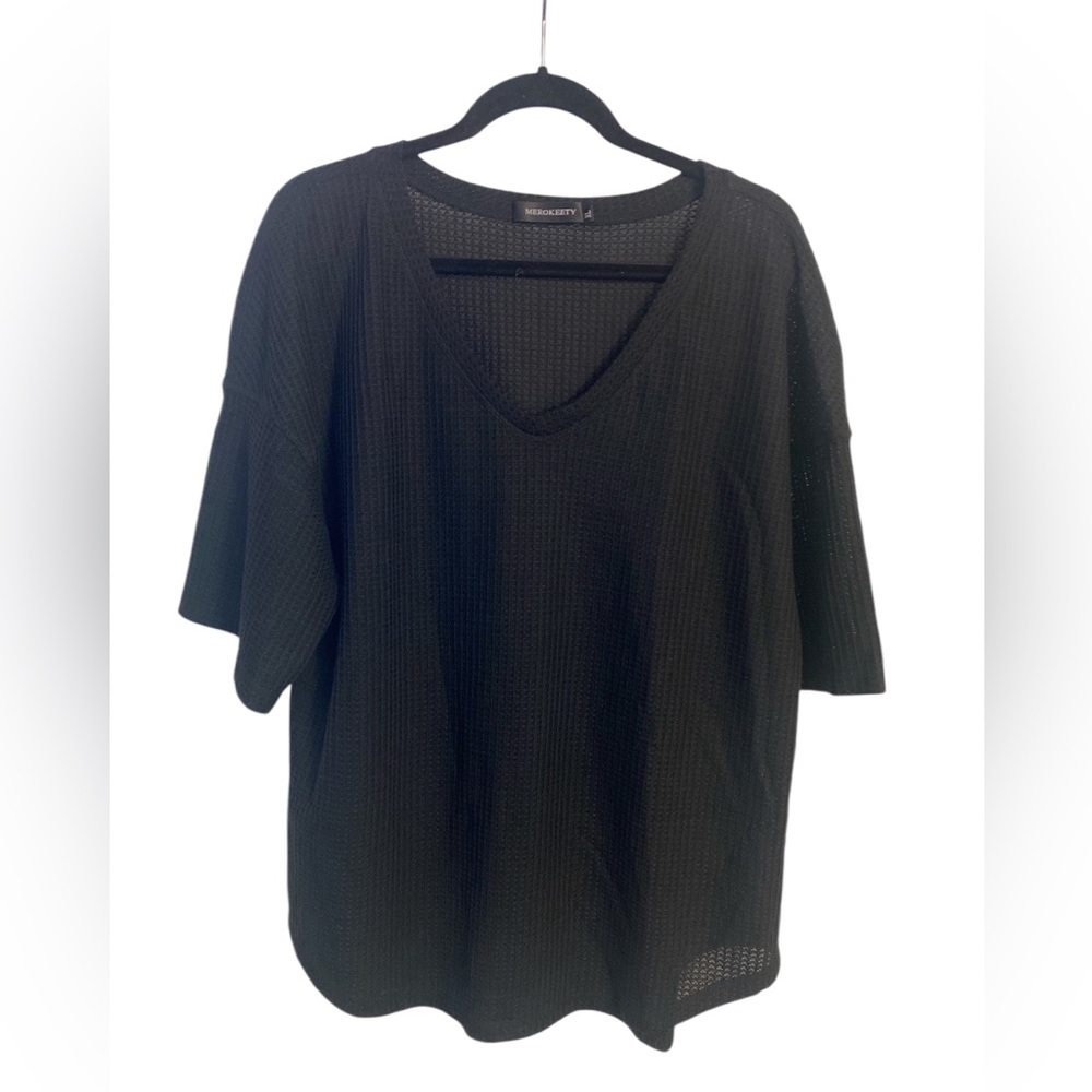 Merokeety Black V-Neck Top XL GUC